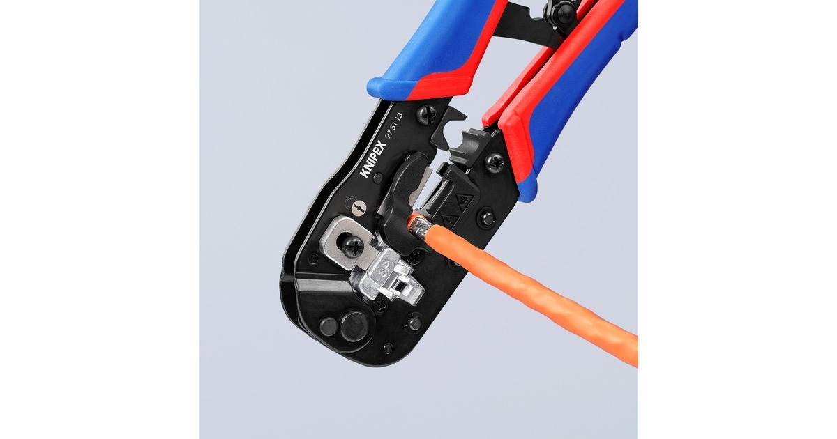 KNIPEX Crimpzange 97 51 13 für Westernstecker(blau/rot, für RJ-45-Stecker)