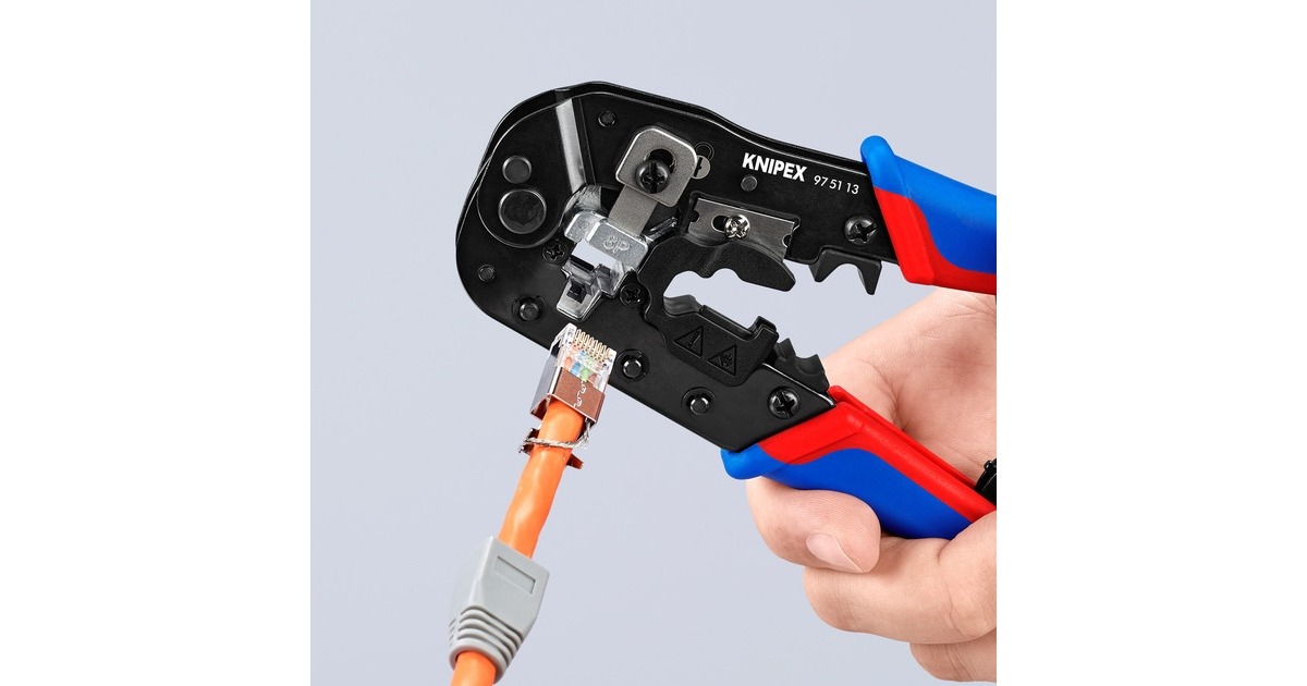 KNIPEX Crimpzange 97 51 13 für Westernstecker(blau/rot, für RJ-45-Stecker)