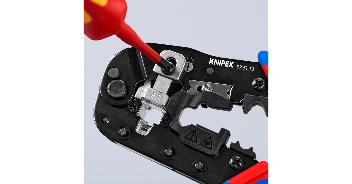 KNIPEX Crimpzange 97 51 13 für Westernstecker(blau/rot, für RJ-45-Stecker)