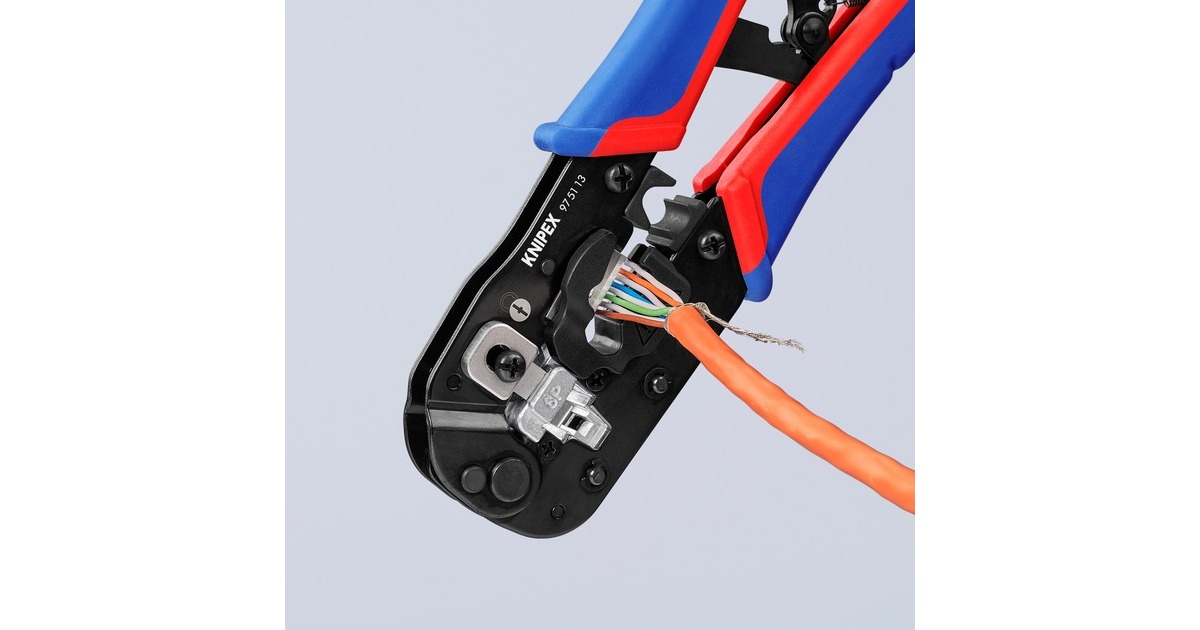 KNIPEX Crimpzange 97 51 13 für Westernstecker(blau/rot, für RJ-45-Stecker)