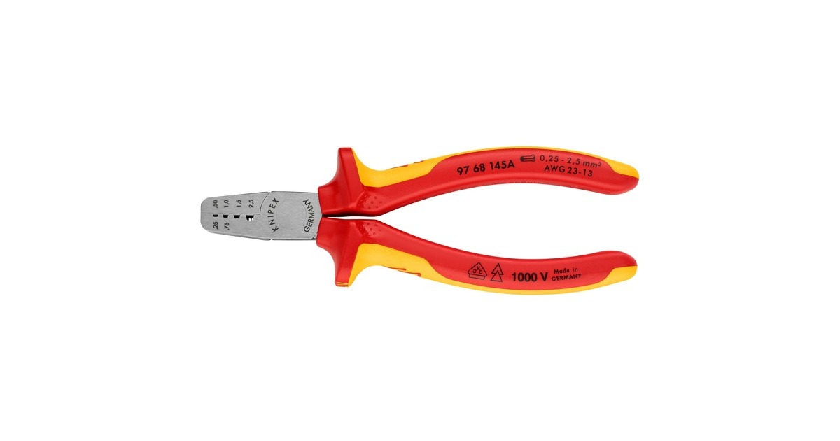 KNIPEX Crimpzange 97 68 145 A(für Aderendhülsen 0,25 - 2,5mm², VDE)