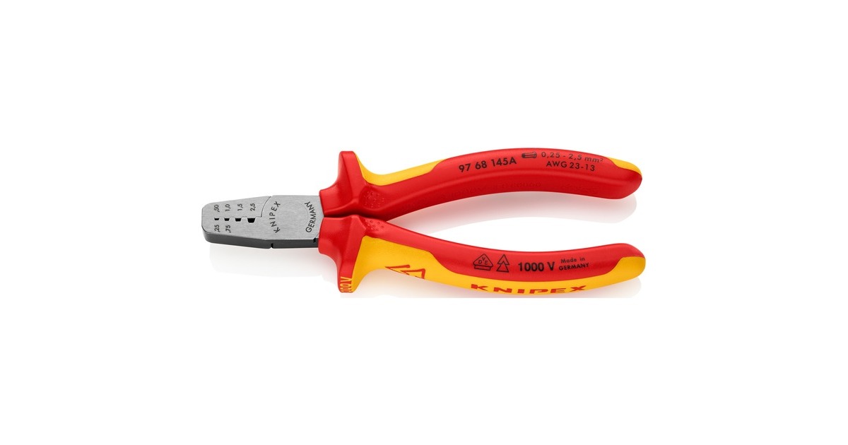 KNIPEX Crimpzange 97 68 145 A(für Aderendhülsen 0,25 - 2,5mm², VDE)