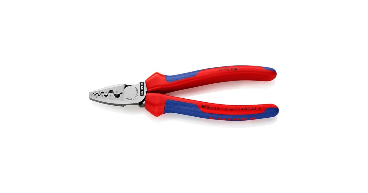 KNIPEX Crimpzange 97 72 180(für Aderendhülsen 0,25 bis 16mm²)