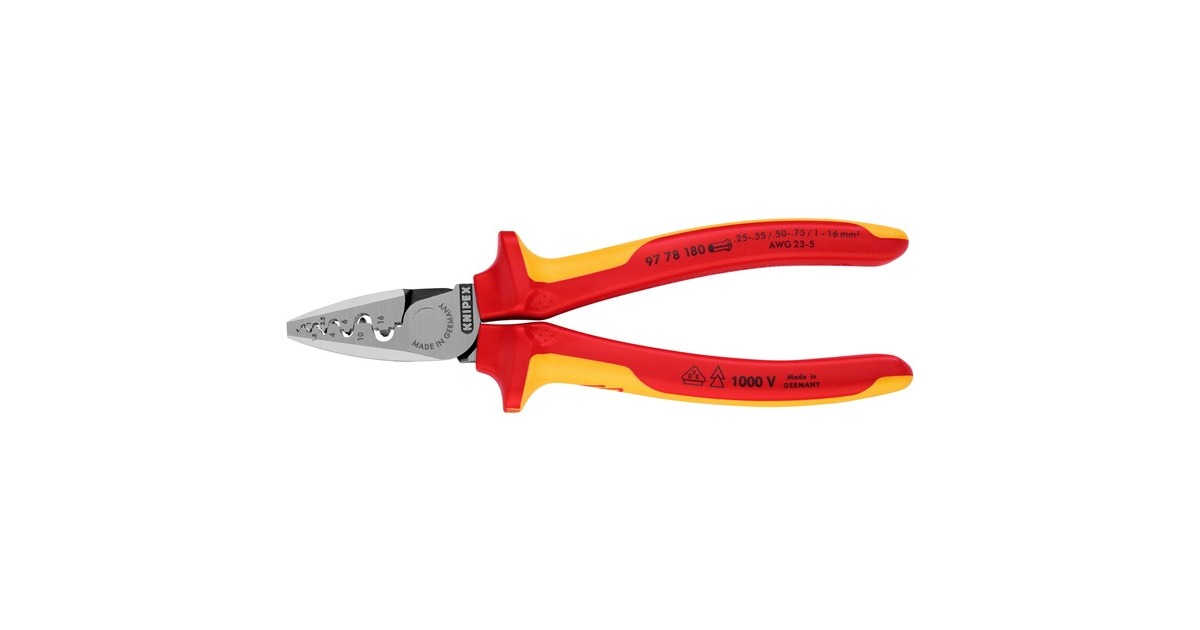 KNIPEX Crimpzange 97 78 180(für Aderendhülsen 0,25 bis 16mm², VDE)