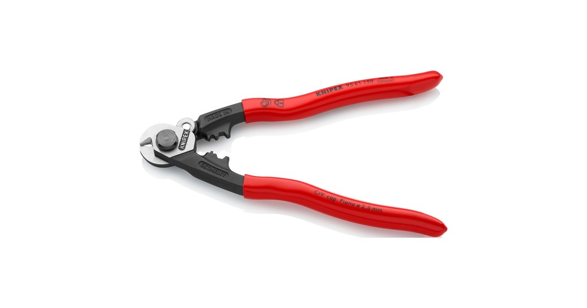 KNIPEX Drahtseilschere 95 61 190 , Schneid-Zange(mit zwei Pressprofilen für Endhülsen)