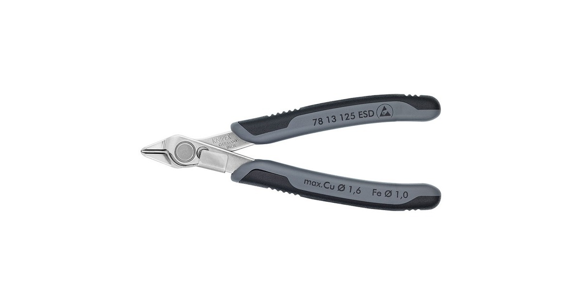 KNIPEX Electronic Super Knips ESD, 78 13 12 5 ESD, Elektronik-Zange(grau, mit Öffnungsfeder)