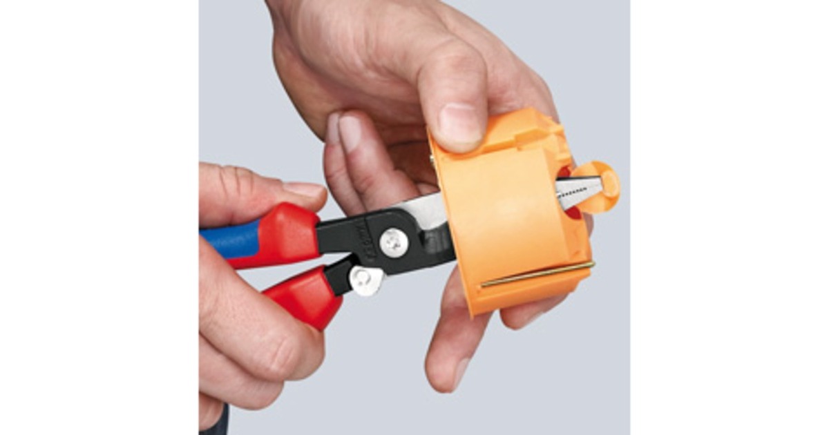KNIPEX Elektro-Installationszange 13 92 200(rot/blau, schlanke Bauform, geschraubtes Gelenk, aktive Sperrklinge)