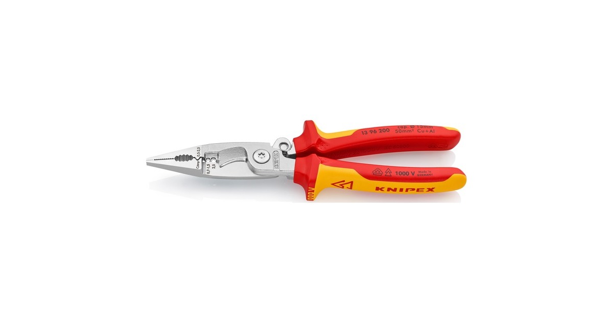 KNIPEX Elektro-Installationszange VDE 13 96 200(schlanke Bauform, geschraubtes Gelenk, VDE-geprüft)