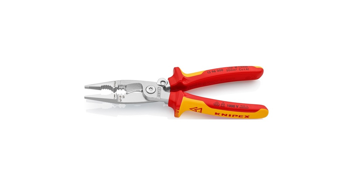 KNIPEX Elektro-Installationszange VDE 13 96 200(schlanke Bauform, geschraubtes Gelenk, VDE-geprüft)