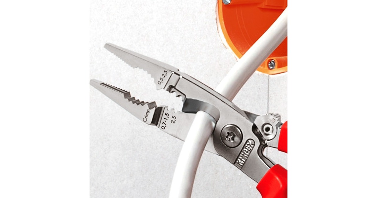 KNIPEX Elektro-Installationszange VDE 13 96 200(schlanke Bauform, geschraubtes Gelenk, VDE-geprüft)
