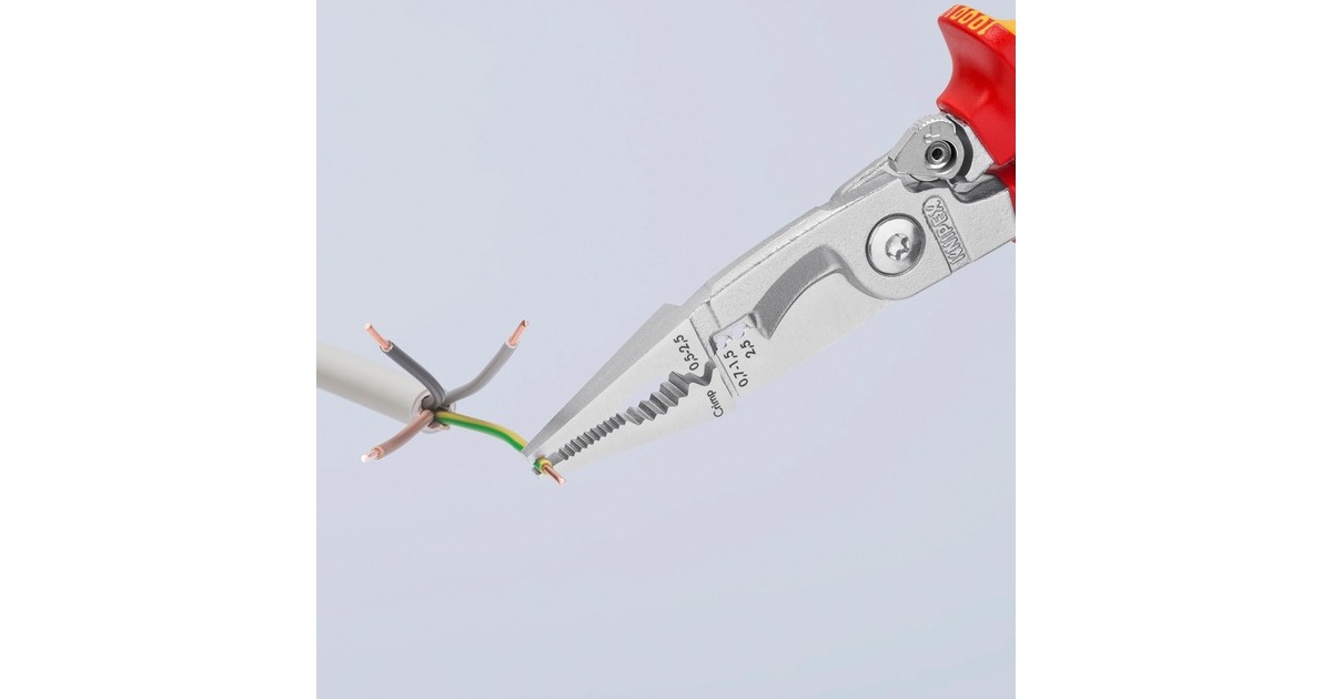 KNIPEX Elektro-Installationszange VDE 13 96 200(schlanke Bauform, geschraubtes Gelenk, VDE-geprüft)