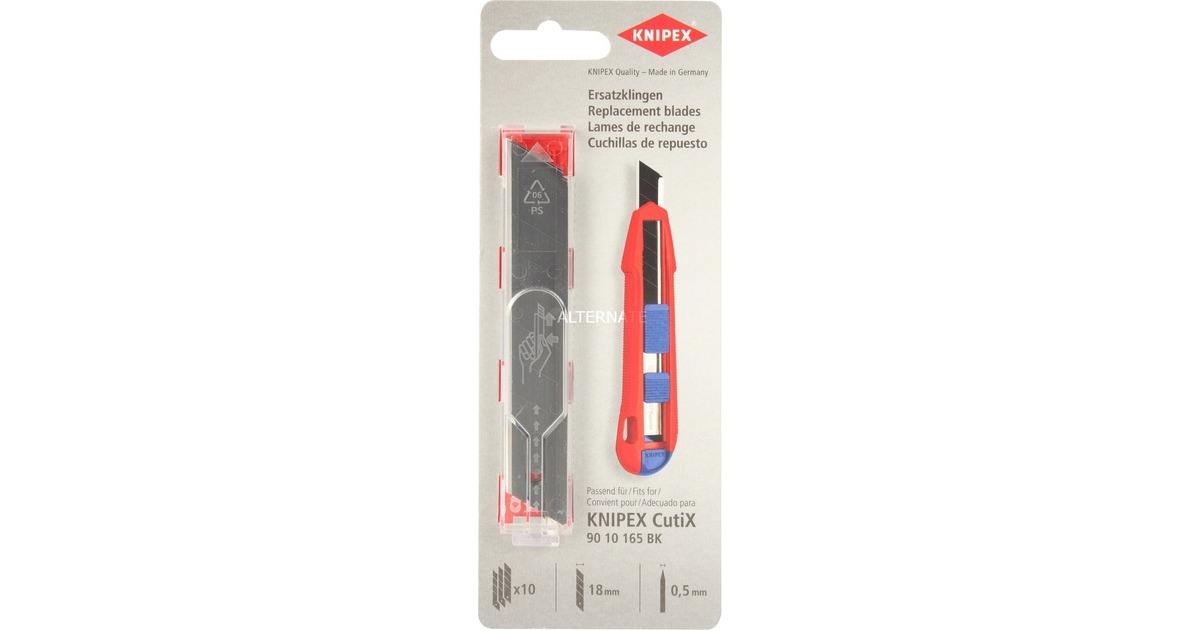 KNIPEX Ersatz-Klingen 90 10 165 E02, 10 Stück, Ersatzmesser(für Universalmesser CutiX 90 10 165 BK)