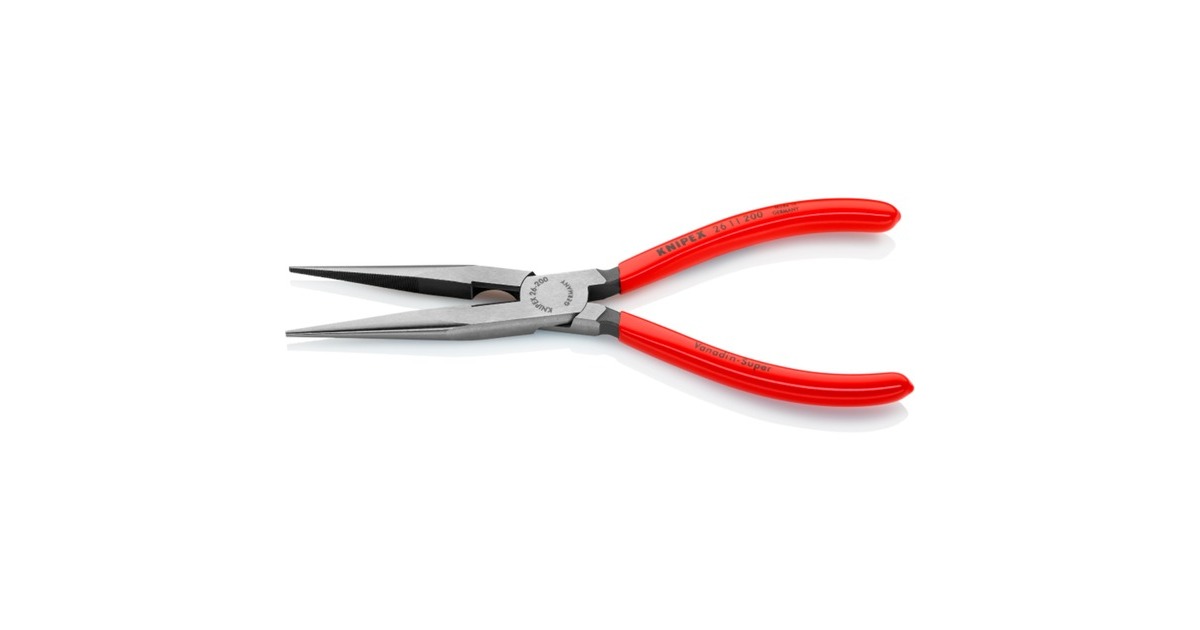 KNIPEX Flachrundzange mit Schneide 26 11 200, Storchschnabelzange, Greifzange(rot/blau, gezahnte Greifflächen, Länge 200mm)