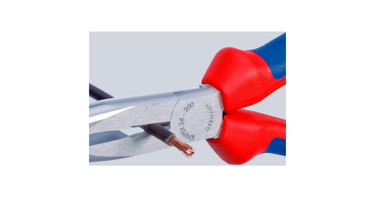KNIPEX Flachrundzange mit Schneide 26 11 200, Storchschnabelzange, Greifzange(rot/blau, gezahnte Greifflächen, Länge 200mm)