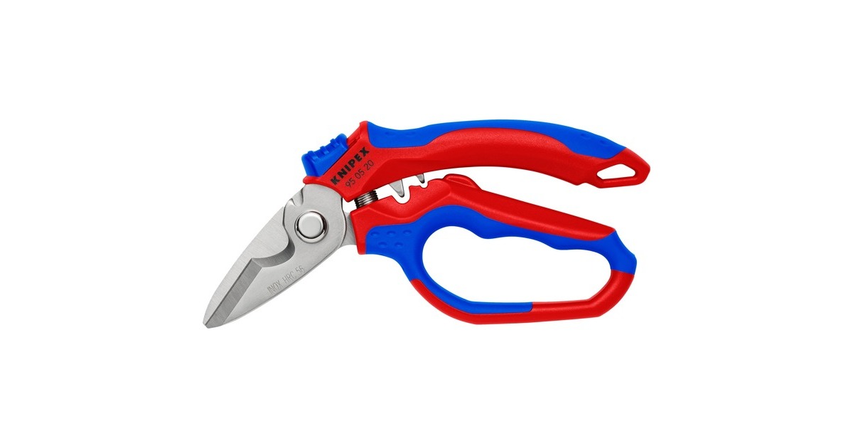 KNIPEX Gewinkelte Elektrikerschere 95 05 20 SB(rot/blau)