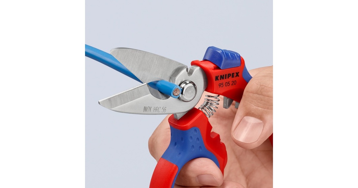 KNIPEX Gewinkelte Elektrikerschere 95 05 20 SB(rot/blau)