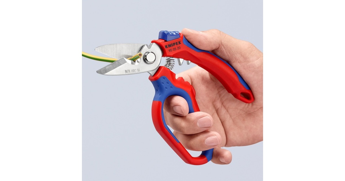 KNIPEX Gewinkelte Elektrikerschere 95 05 20 SB(rot/blau)