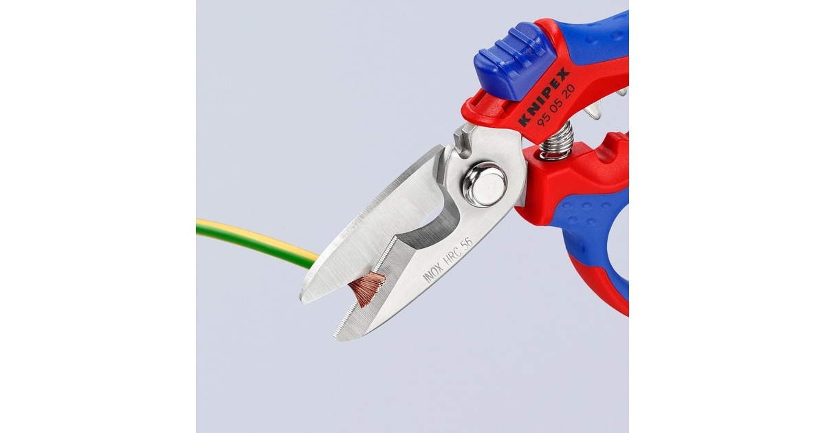 KNIPEX Gewinkelte Elektrikerschere 95 05 20 SB(rot/blau)