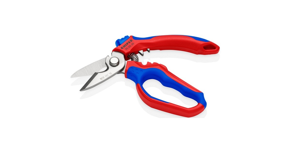 KNIPEX Gewinkelte Elektrikerschere 95 05 20 SB(rot/blau)