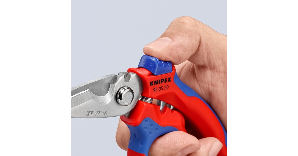 KNIPEX Gewinkelte Elektrikerschere 95 05 20 SB(rot/blau)
