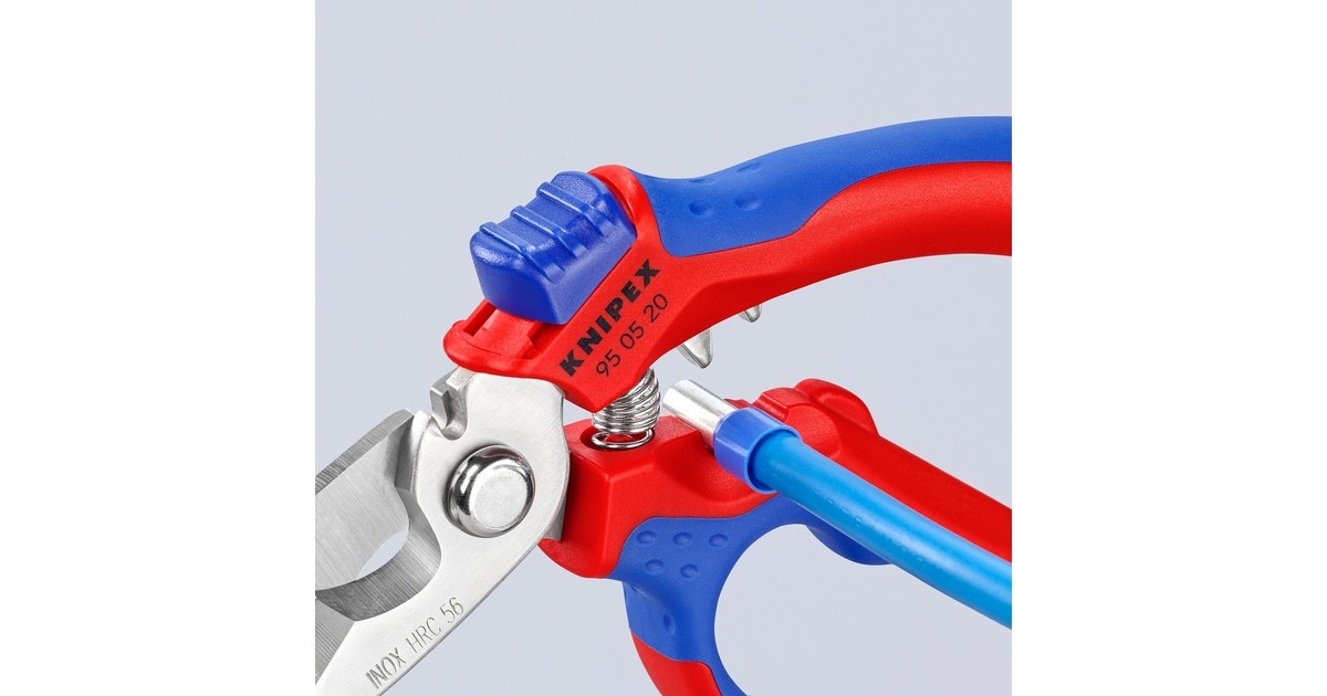 KNIPEX Gewinkelte Elektrikerschere 95 05 20 SB(rot/blau)