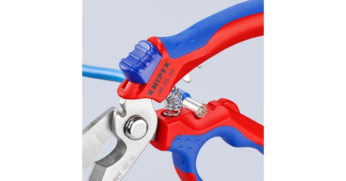 KNIPEX Gewinkelte Elektrikerschere 95 05 20 SB(rot/blau)