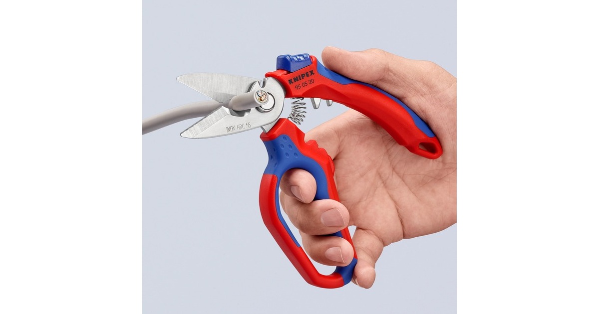 KNIPEX Gewinkelte Elektrikerschere 95 05 20 SB(rot/blau)
