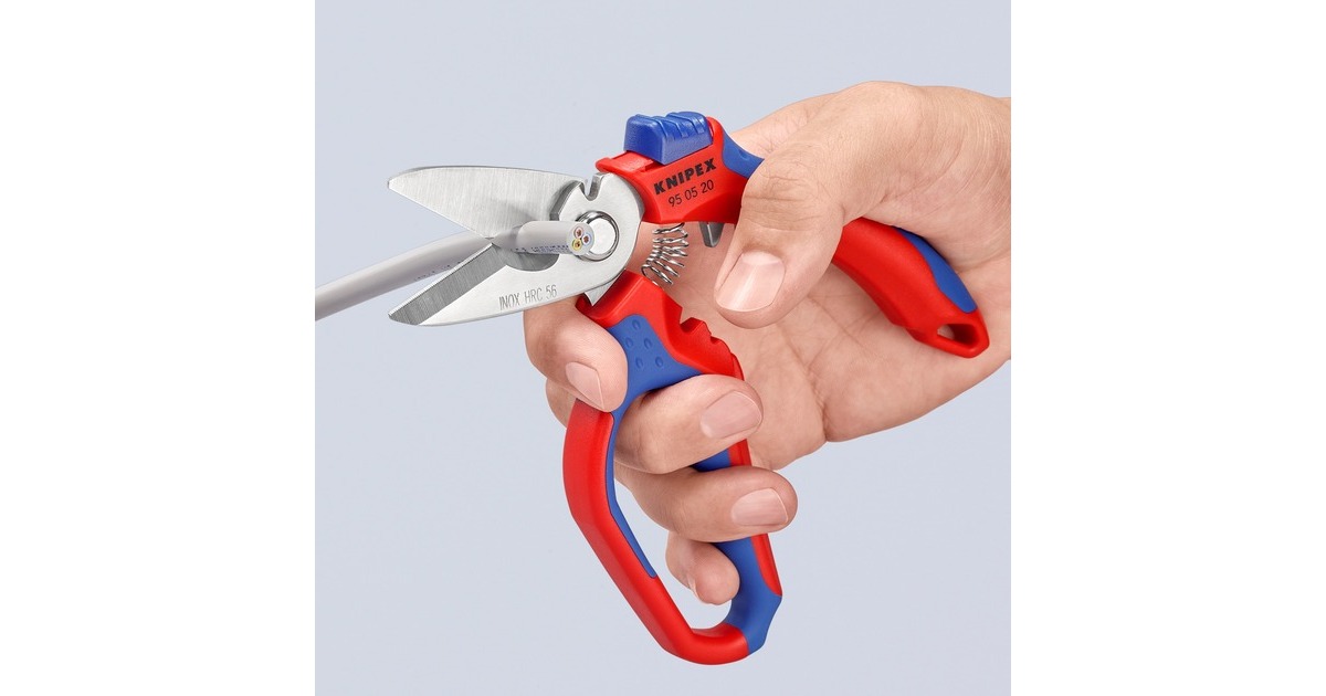 KNIPEX Gewinkelte Elektrikerschere 95 05 20 SB(rot/blau)