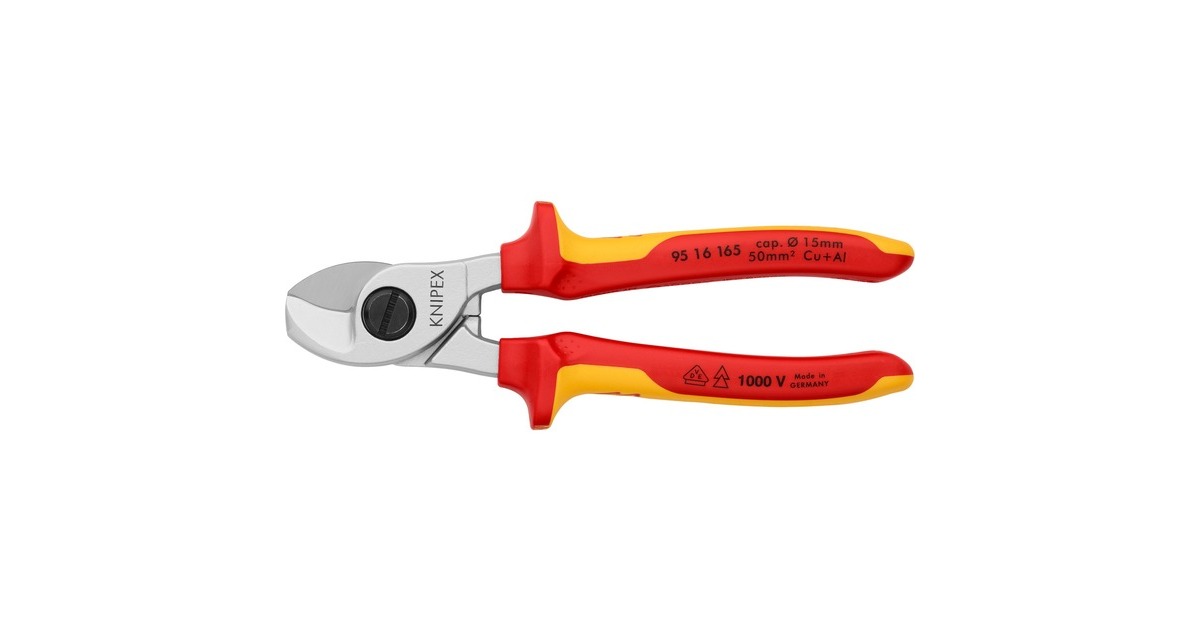 KNIPEX Kabelschere 95 16 165 , Schneid-Zange(für Cu- und Al-Kabel, Klemmschutz, VDE)
