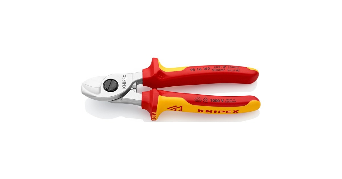 KNIPEX Kabelschere 95 16 165 , Schneid-Zange(für Cu- und Al-Kabel, Klemmschutz, VDE)