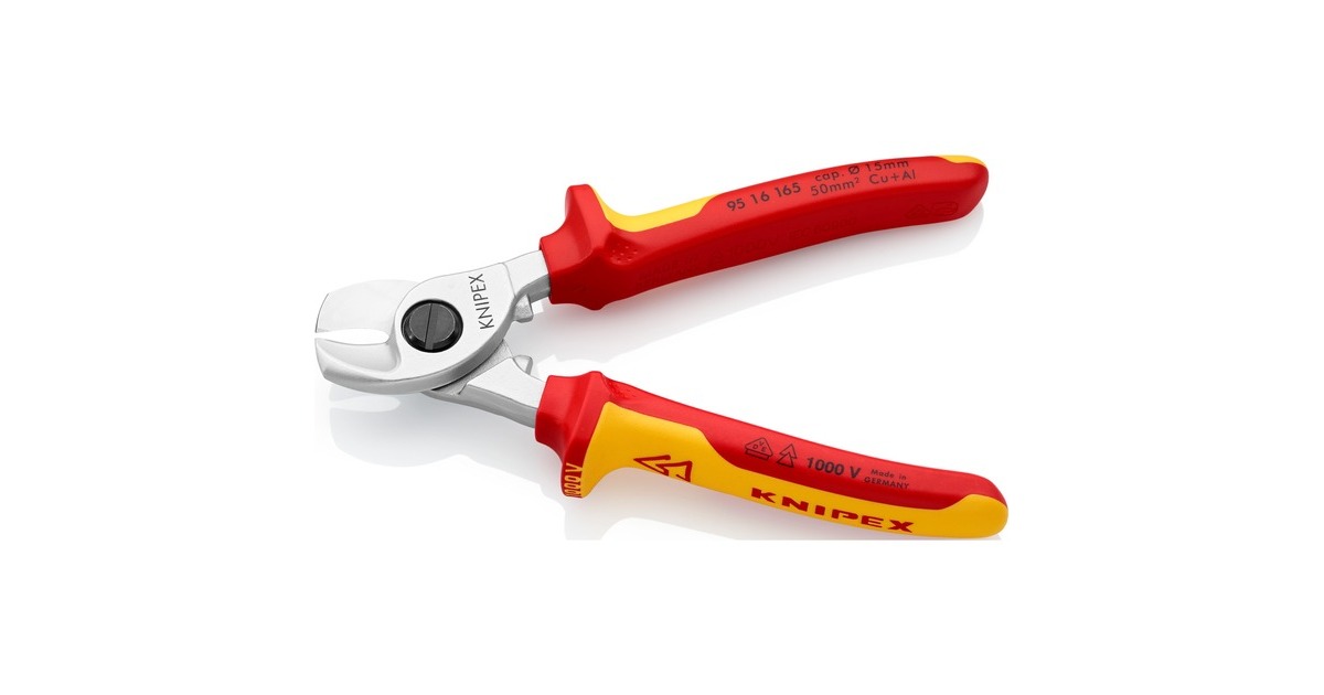 KNIPEX Kabelschere 95 16 165 , Schneid-Zange(für Cu- und Al-Kabel, Klemmschutz, VDE)