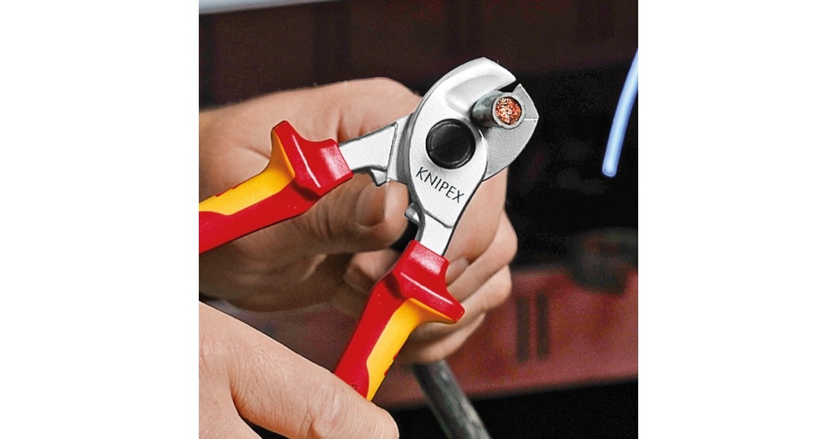KNIPEX Kabelschere 95 16 165 , Schneid-Zange(für Cu- und Al-Kabel, Klemmschutz, VDE)