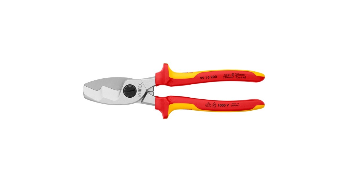 KNIPEX Kabelschere 95 16 200 , Schneid-Zange(für Cu- und Al-Kabel, Doppelschneide, VDE)