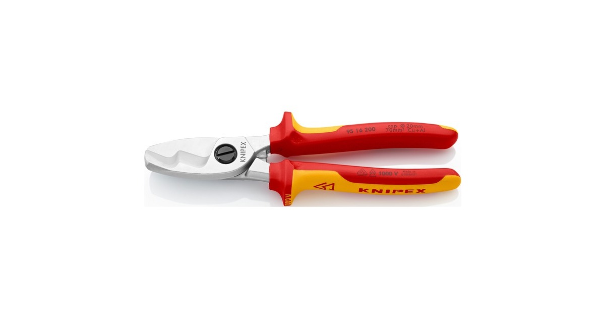KNIPEX Kabelschere 95 16 200 , Schneid-Zange(für Cu- und Al-Kabel, Doppelschneide, VDE)