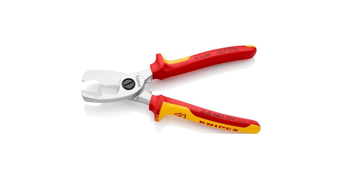 KNIPEX Kabelschere 95 16 200 , Schneid-Zange(für Cu- und Al-Kabel, Doppelschneide, VDE)