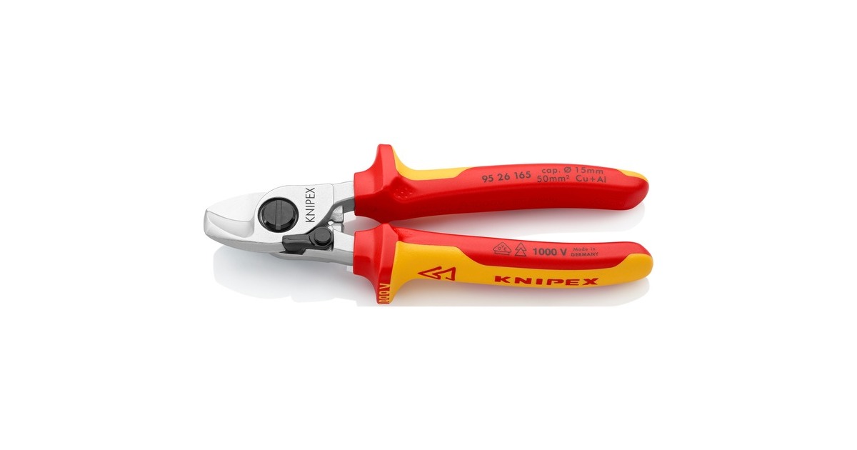 KNIPEX Kabelschere 95 26 165 , Schneid-Zange(für Cu- und Al-Kabel, Öffnungsfeder, VDE)