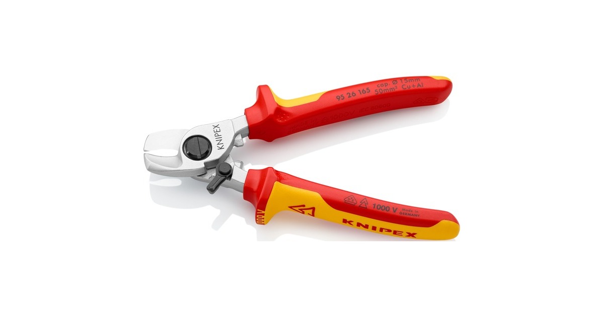 KNIPEX Kabelschere 95 26 165 , Schneid-Zange(für Cu- und Al-Kabel, Öffnungsfeder, VDE)
