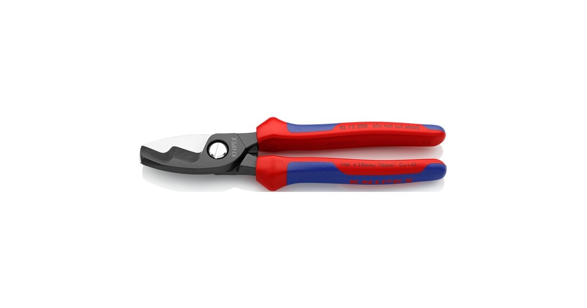 KNIPEX Kabelschere mit Doppelschneide 95 12 200 , Schneid-Zange(rot/blau, Länge 200mm, für Cu- und Al-Kabel)
