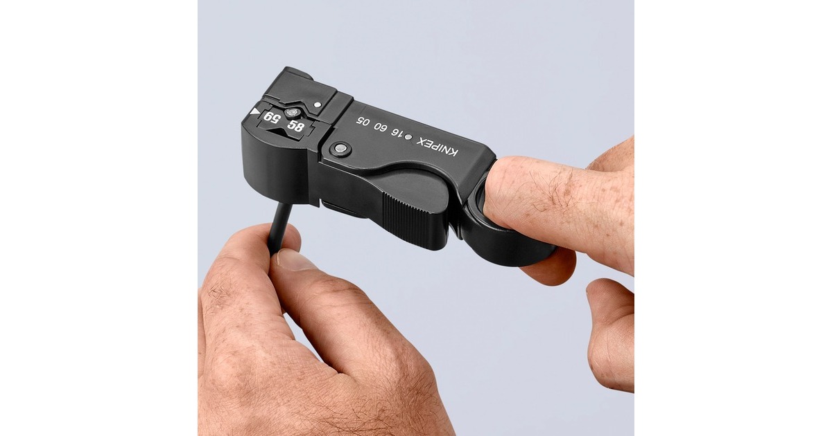 KNIPEX Koax-Abisolierwerkzeug 16 60 05 SB, Abisolier-/ Abmantelungswerkzeug(drei eingebaute Messer)