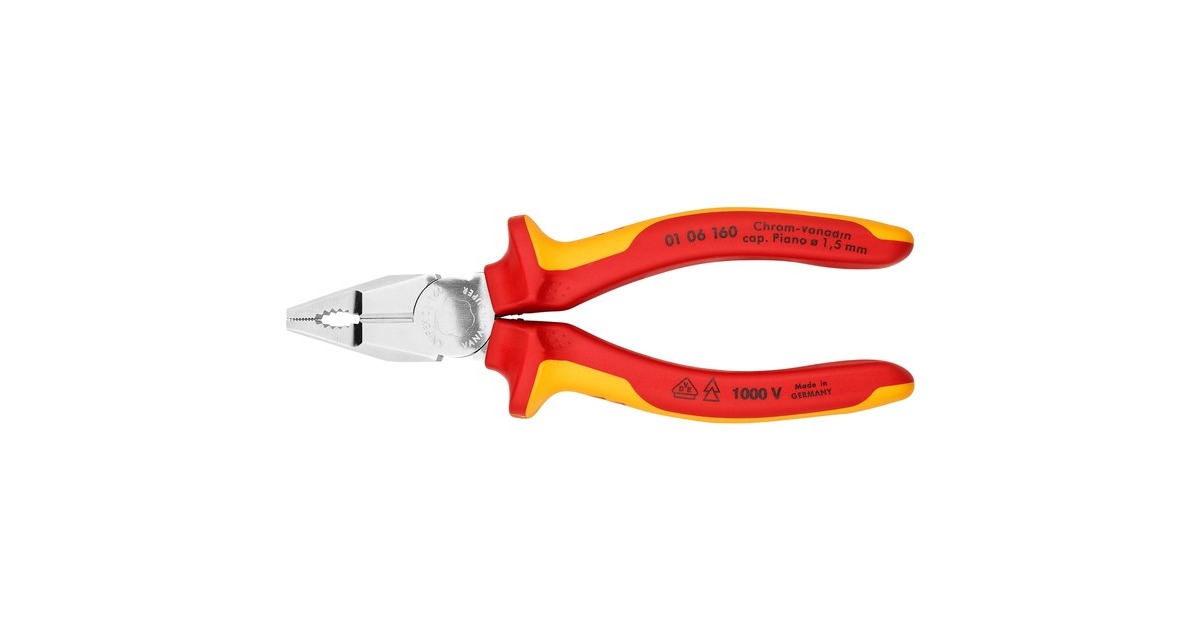 KNIPEX Kombizange 01 06 160 VDE(rot/gelb, Griffe isoliert, VDE-geprüft)