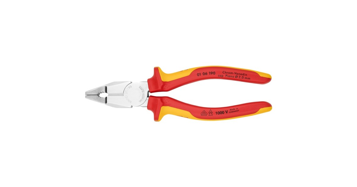 KNIPEX Kombizange 01 06 190 VDE(rot/gelb, Griffe isoliert, VDE-geprüft)