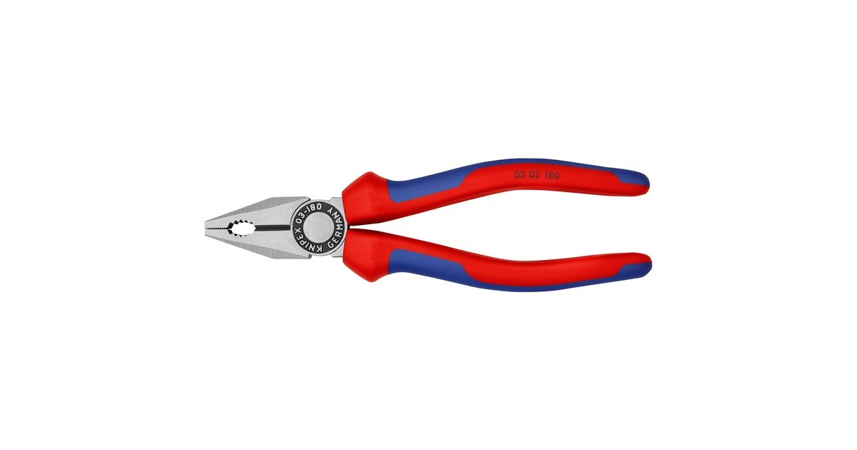 KNIPEX Kombizange 03 02 180(blau, gezahnte Greifflächen, Schneide mit Facette)