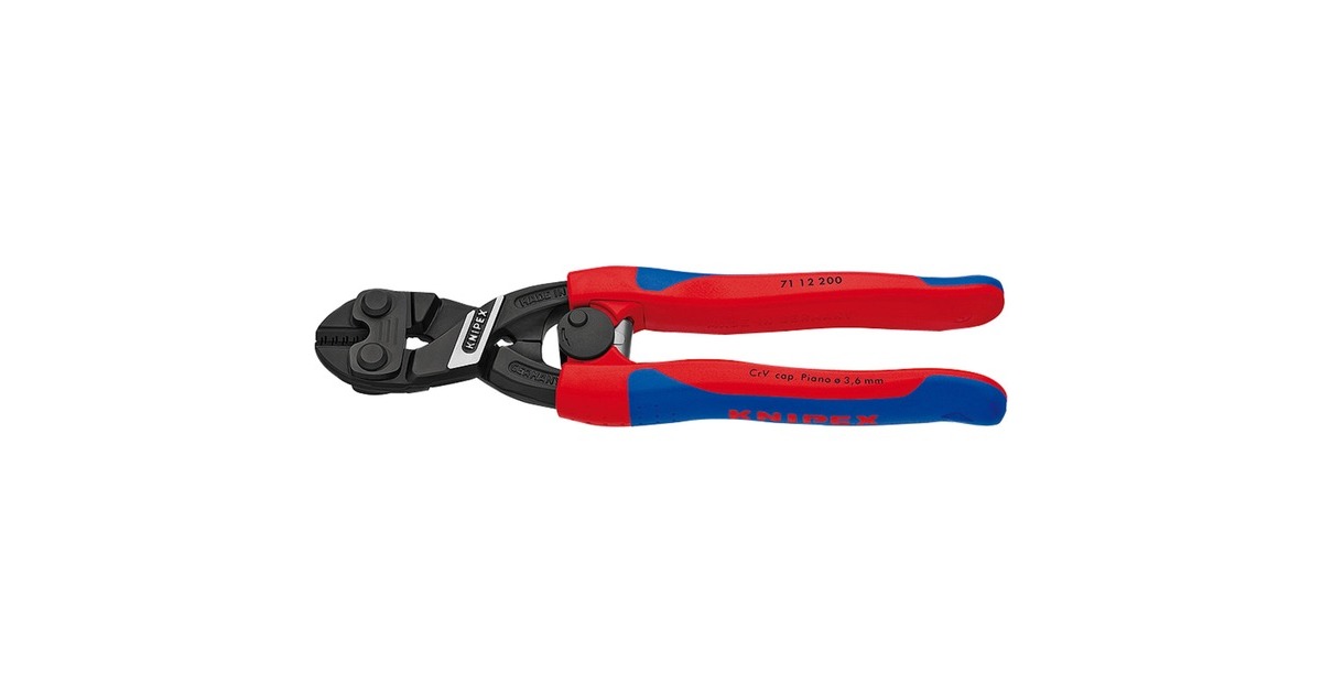 KNIPEX Kompakt-Bolzenschneider CoBolt 71 12 200 , Schneid-Zange(mit Öffnungsfeder und Verriegelung)