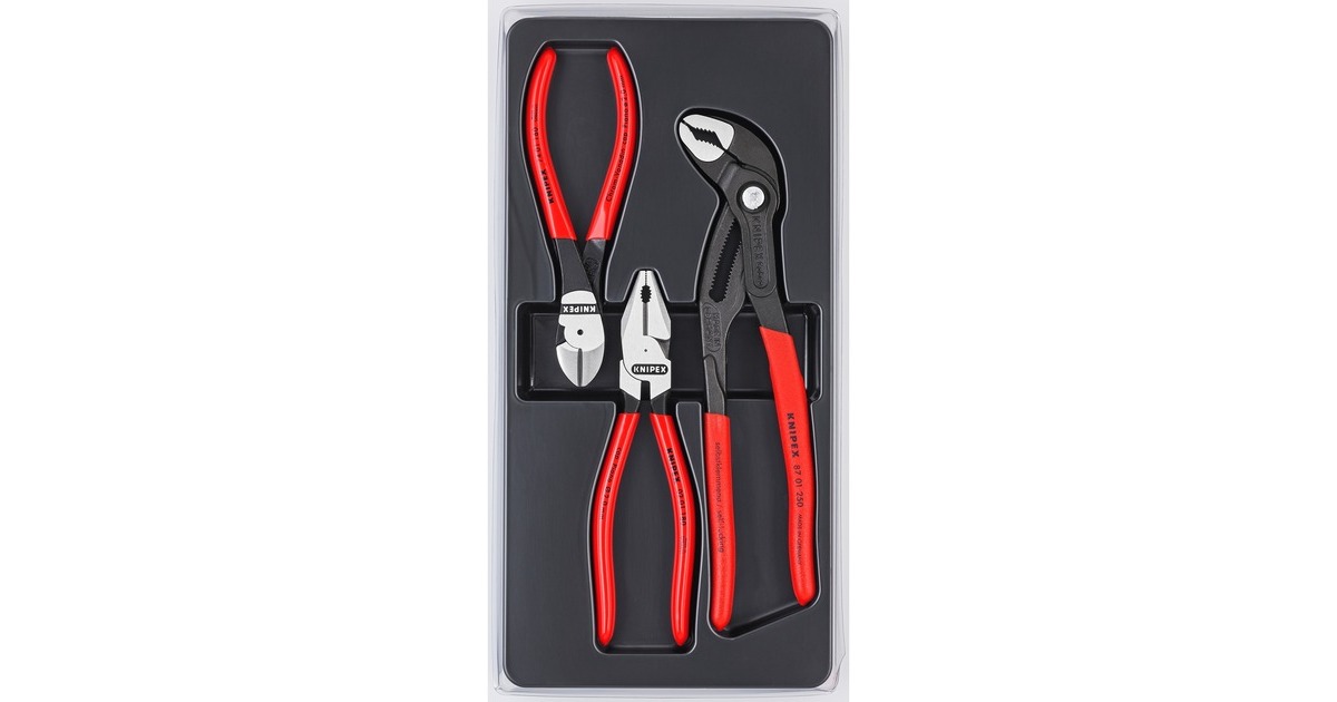 KNIPEX Kraft-Paket 00 20 10 , Zangen-Set(schwarz, gezahnte Griffflächen, Schneiden mit Facetten)