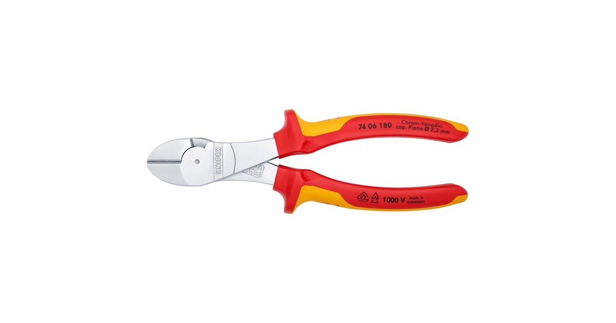 KNIPEX Kraft-Seitenschneider 74 06 180, Schneid-Zange(rot/gelb, VDE-geprüft)