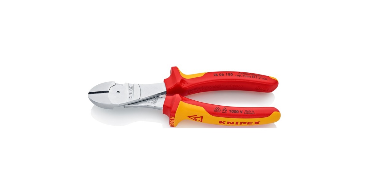 KNIPEX Kraft-Seitenschneider 74 06 180, Schneid-Zange(rot/gelb, VDE-geprüft)