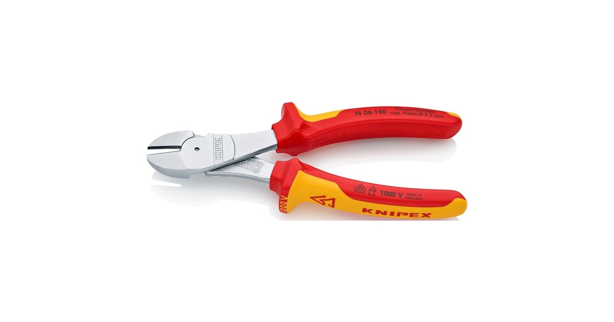 KNIPEX Kraft-Seitenschneider 74 06 180, Schneid-Zange(rot/gelb, VDE-geprüft)