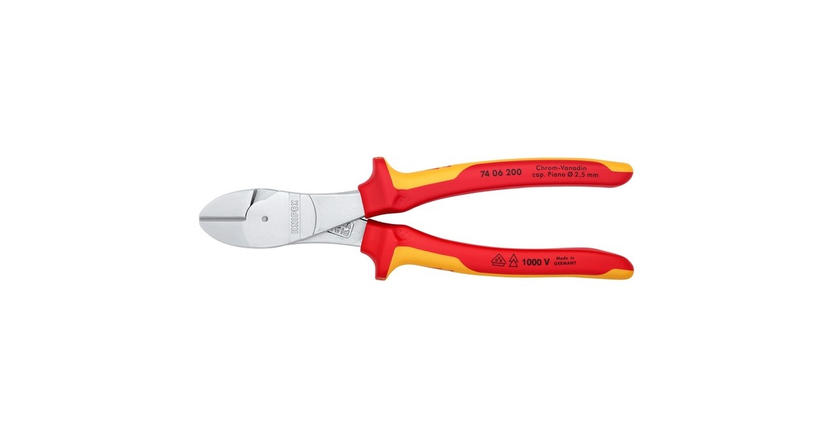 KNIPEX Kraft-Seitenschneider 74 06 200 VDE, Schneid-Zange(rot/gelb, Länge 200mm, VDE-geprüft)