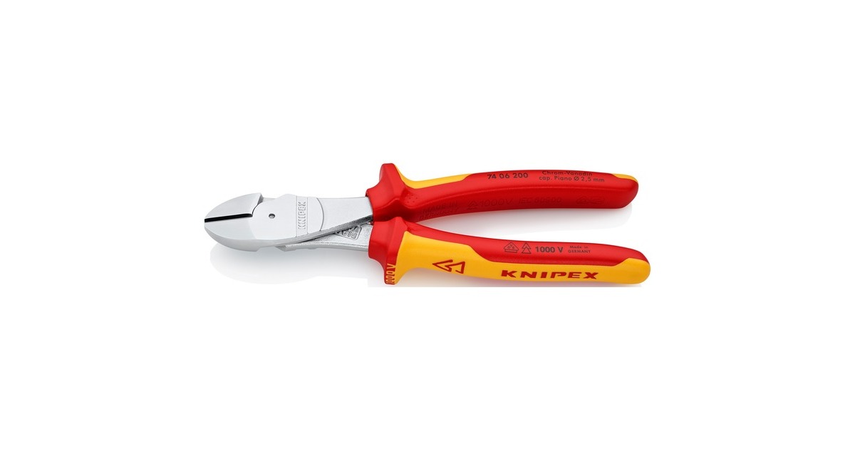 KNIPEX Kraft-Seitenschneider 74 06 200 VDE, Schneid-Zange(rot/gelb, Länge 200mm, VDE-geprüft)