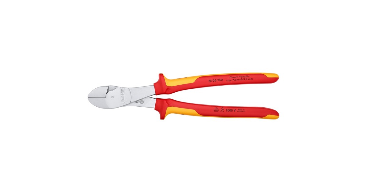 KNIPEX Kraft-Seitenschneider 74 06 250 VDE, Schneid-Zange(rot/gelb, Länge 250mm, VDE-geprüft)